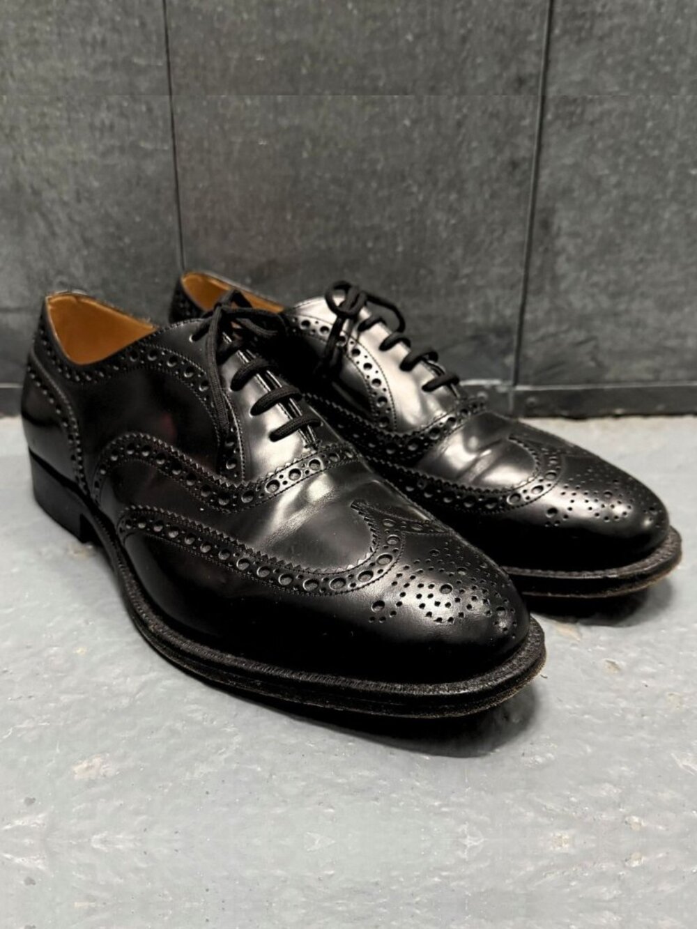 CHURCH'S BURWOOD Black Leather Brogue Shoes Sz UK 9 G US 10 CUSTOM GRADE Oxford